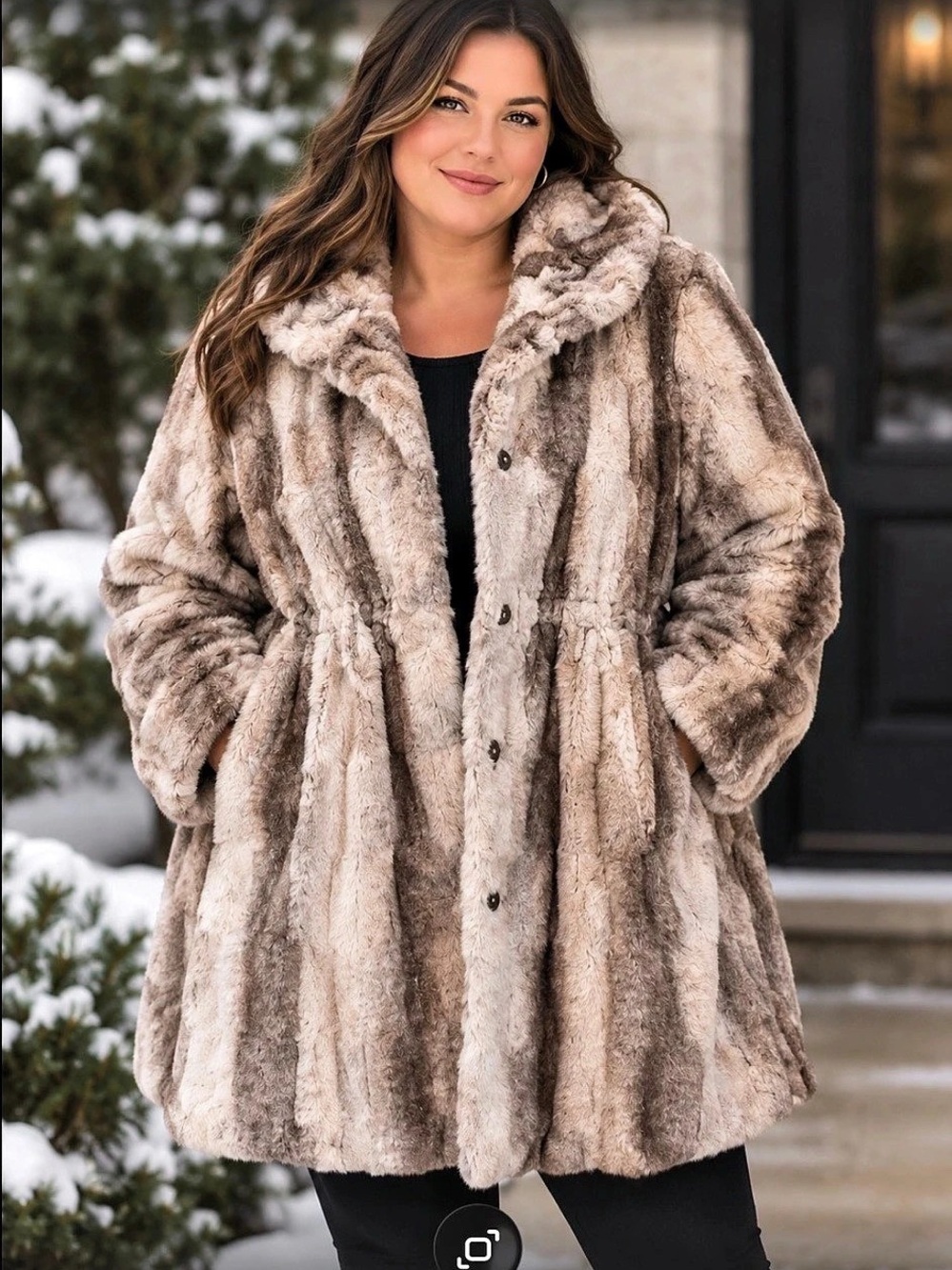 Regal Faux-Fur Faux Fur Coat Brown & Cream Size 2XL. Like New.
